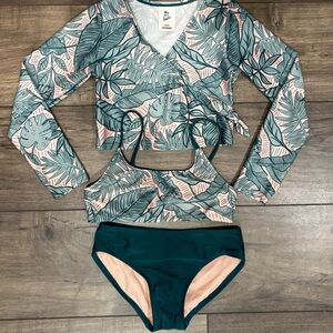 Art Class Tropical Leaf Print Kids Swim Set - Green and Pink